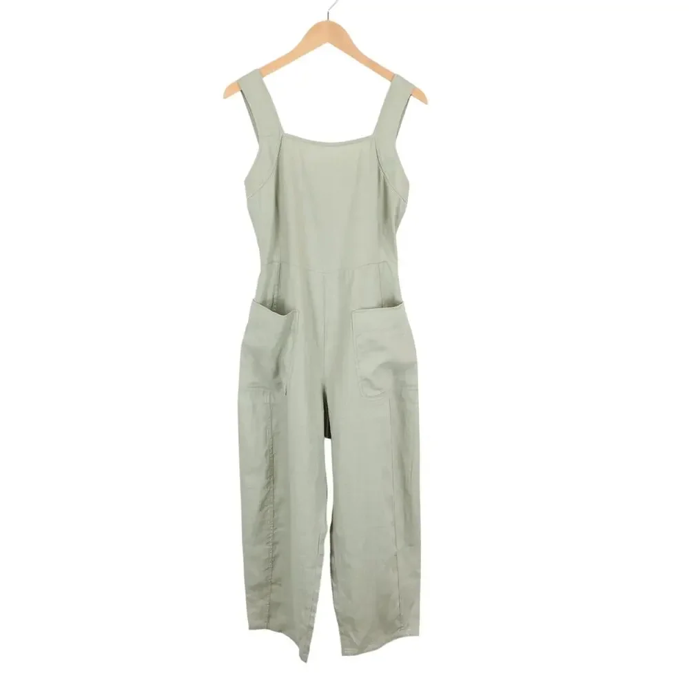 Everlane The Linen Utility Coverall Jumpsuit Seagrass Green Size 4 NWT